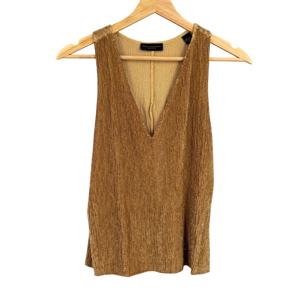 Donna Karan New York Top‎ Size Small Gold Sequin V-Neck Sleeveless Sparkly